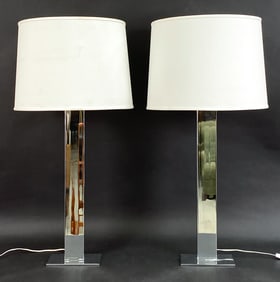 PAIR OF RECTANGULAR TABLE LAMPS IN POLISHED CHROME
