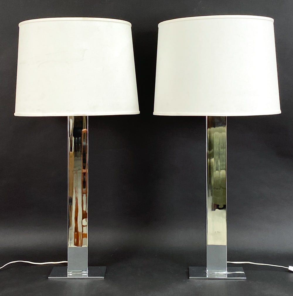 PAIR OF RECTANGULAR TABLE LAMPS IN POLISHED CHROME (1 of 13)