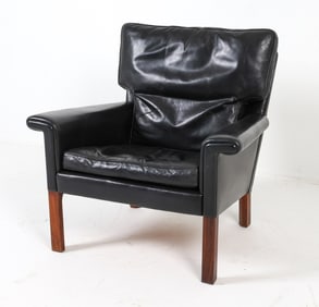 MANNER OF HANS OLSEN DANISH LEATHER LOUNGE CHAIR
