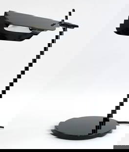 FLOS TAB LED E. BARBER & J. OSGERBY DESK LAMP: "Tab" model desk lamp from Flos, made from aluminum and PMMA, with a black finish. 90 degree rotation head and 180 degree rotation to neck. Designed by Edward Barber & Jay Osgerby for manufacturing by