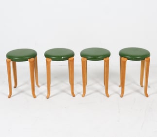 (4) AALTO BEECH & LEATHER STOOLS