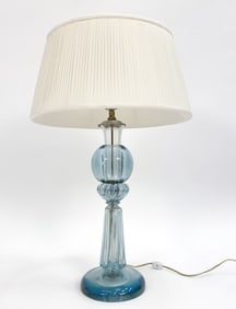 MID-CENTURY IRIDESCENT BLUE GLASS TABLE LAMP