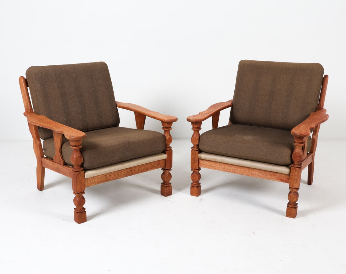 PAIR KJAERNULF STYLE DANISH OAK LOUNGE CHAIRS