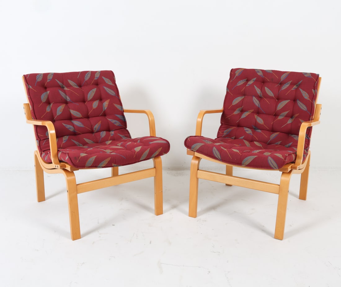PAIR FINN OSTERGAARD STYLE BEECH LOUNGE CHAIRS (1 of 14)