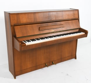 ROSLER TEAK UPRIGHT PIANO BY PETROF C. 1960S