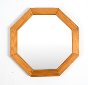 DANISH PINE OCTAGONAL WALL MIRROR C. 1970S