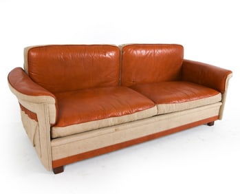 SCANDINAVIAN LEATHER & CANVAS SOFA C. 1970S
