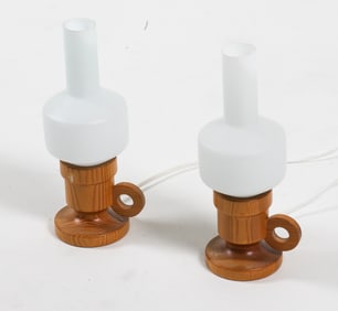 PAIR SWEDISH PINE COFFEE CUP TABLE LAMPS C. 1970'S