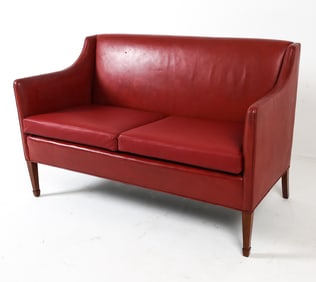 FRITS HENNINGSEN DANISH LEATHER LOVESEAT SOFA