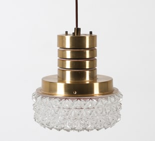 CARL THORE STYLE BRASS & GLASS PENDANT LIGHT