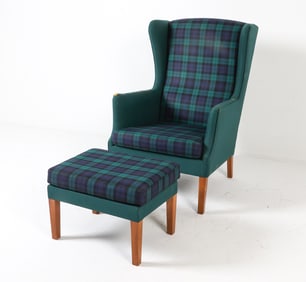MID-CENTURY DANISH WINGBACK CHAIR & OTTOMAN