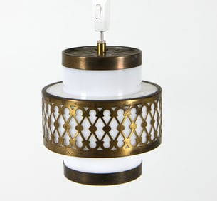 LYFA DANISH BRASS & GLASS PENDANT LIGHT C. 1970S