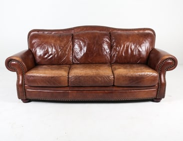 MID-CENTURY CHESTERFIELD STYLE LEATHER SOFA