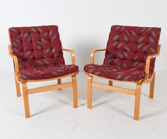PAIR OF OSTERGAARD STYLE BEECH LOUNGE CHAIRS