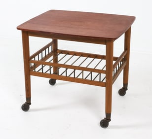 MID-CENTURY DANISH TEAK ROLLING SIDE TABLE C. 1960