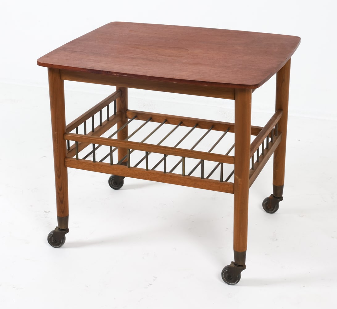 MID-CENTURY DANISH TEAK ROLLING SIDE TABLE C. 1960 (1 of 17)