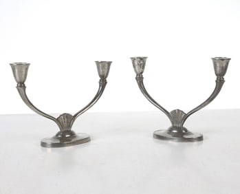 PAIR JUST ANDERSEN ART DECO PEWTER CANDLESTICKS