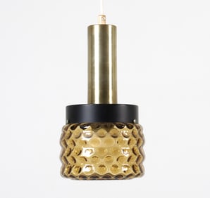 DANISH BRASS & GLASS PENDANT LIGHT C. 1960S