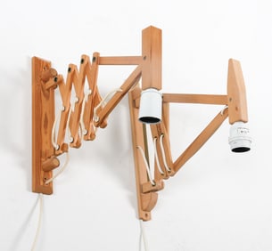 DANISH PINE SCISSOR WALL SCONCES C. 1960S