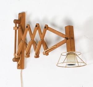 DANISH PINE SCISSOR WALL LAMP C. 1970S