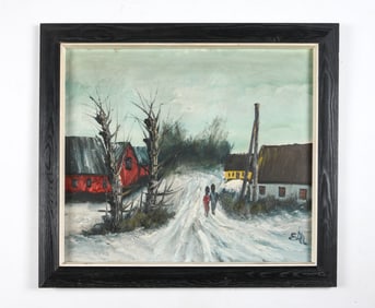 20TH C. DANISH WINTER LANDSCAPE O/C