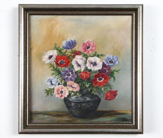 20TH C. DANISH FLORAL STILL LIFE O/C PAINTING