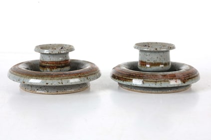 PAIR BORNHOLM DANISH CERAMIC CANDLESTICKS C. 1960S