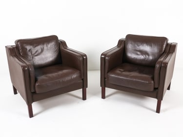 PAIR MOGENSEN STYLE DANISH LEATHER LOUNGE CHAIRS