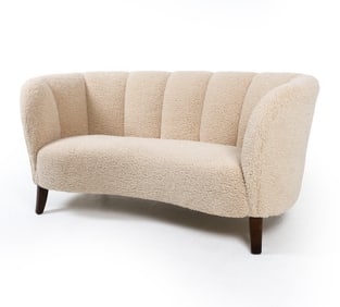 VIGGO BOESEN STYLE LAMBS WOOL BANANA SOFA C. 1960S