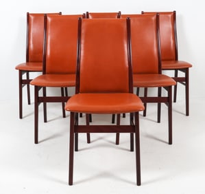 (6) FARSTRUP BEECH & LEATHER DINING CHAIRS