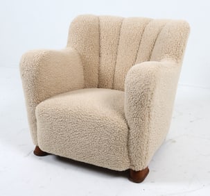 FLEMMING LASSEN STYLE DANISH LAMBS WOOL EASY CHAIR