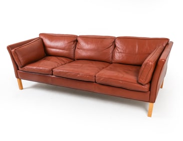 STOUBY DANISH BEECH & LEATHER SOFA C. 1970S