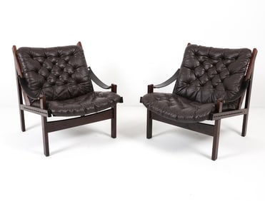 PAIR TORBJORN AFDAL STYLE 'HUNTER' LEATHER CHAIRS