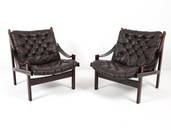 PAIR TORBJORN AFDAL STYLE 'HUNTER' LEATHER CHAIRS
