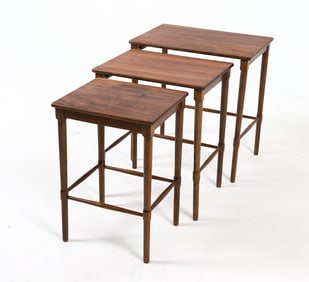 ATTR. PETER HIVIDT WALNUT NESTING TABLES C. 1940S