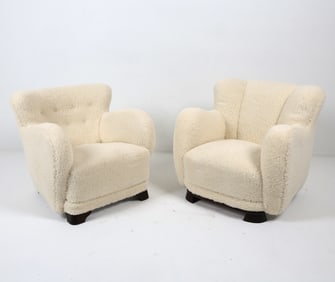 (2) FLEMMING LASSEN STYLE LAMBS WOOL EASY CHAIRS