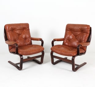 PAIR OF INGMAR RELLING STYLE LEATHER EASY CHAIRS
