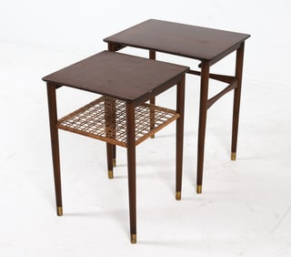 MID-CENTURY BEECH & WALNUT NESTING TABLES
