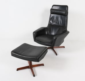 MADSEN & SCHUBELL STYLE LEATHER CHAIR & OTTOMAN
