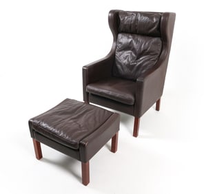 BORGE MOGENSEN STYLE LEATHER HIGHBACK CHAIR 1970S