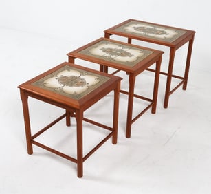 MID-CENTURY TEAK & TILE NESTING TABLES C.1970S