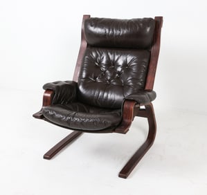 INGMAR RELLING STYLE BEECH & LEATHER EASY CHAIR