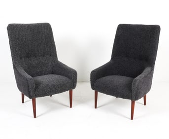PAIR OF DANISH WOOL HIGHBACK LOUNGE CHAIRS