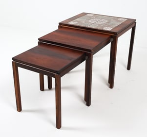 DANISH TILE TOP ROSEWOOD NESTING TABLES C. 1970S