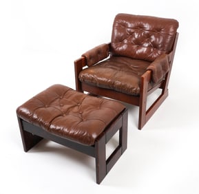 LAFER STYLE BEECH & LEATHER LOUNGE CHAIR OTTOMAN