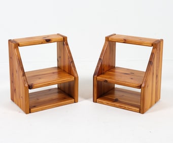 PAIR SWEDISH PINE BEDSIDE WALL MOUNT NIGHTSTANDS