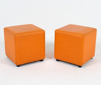 PAIR OF JOHANSON LEATHER CUBE OTTOMANS