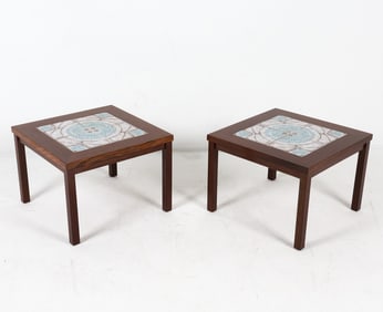 PAIR OF DANISH ROSEWOOD & CERAMIC SIDE TABLES 1970
