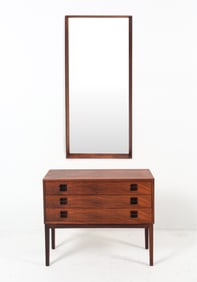 ARNE VODDER STYLE ROSEWOOD LOW CHEST W/ MIRROR