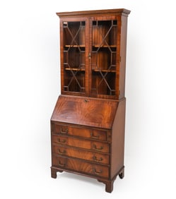 ENGLISH MAHOGANY SECRETARY BOOKCASE C. 1960S